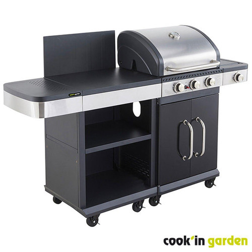 Cook'In Garden - Ensemble Barbecue à Gaz 3 Brûleurs, réchaud latéral et desserte - FIDGI 3 Cook'In Garden  - Barbecues