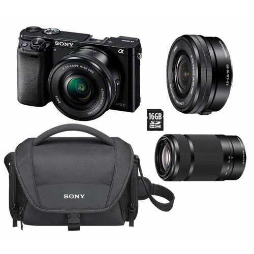 Appareil compact Sony PACK SONY A6000 + 16-50MM + 55-210MM + SD16GO + SACOCHE