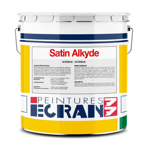 Ecran77 - Peinture professionnelle satin, murs et plafonds, blanc, résine alkyde - Satin Alkyde ECRAN 77-4 litres-Blanc Ecran77  - Revêtement sol & mur