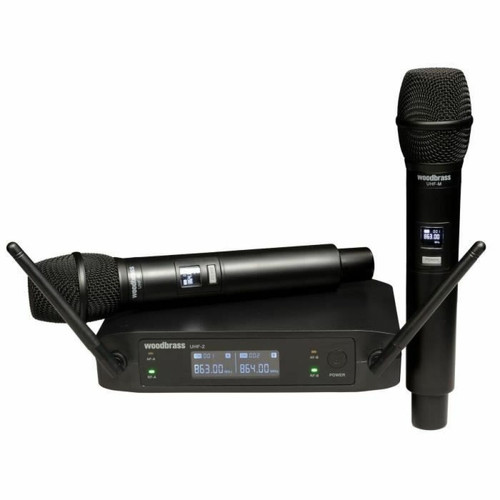 marque generique - WOODBRASS Microphone sans Fil Système 2 x Micro UHF Portable à main pour Karaoké, Pro, DJ, Animation, Mariage, Conférence (2M-F1-3) marque generique  - Microphones