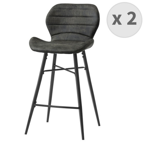 Moloo - ARIZONA - Chaise de bar industrielle microfibre vintage marron foncé pieds métal noir (x2) Moloo  - Tabourets