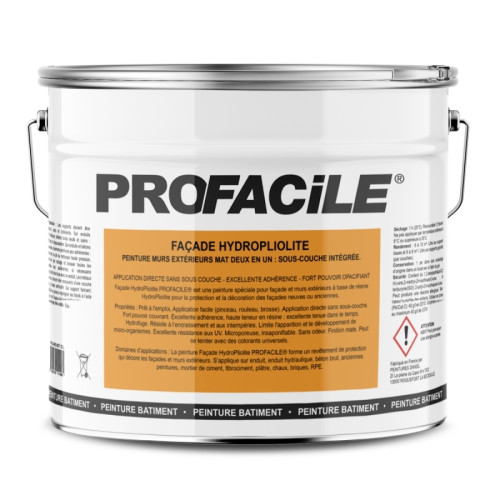 Profacile - Peinture façade mat HydroPliolite PROFACILE, impression, finition, durable jusqu'a 10 ans-10 litres-Gris Granit ( RAL 7035) Profacile  - Revêtement sol & mur