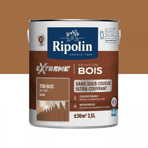 Ripolin - RIPOLIN Peinture pour pour Bois Interieur + Exterieur - Ton pour Bois Interieur + Exterieur Ral 8001 Satin, 2,5L Ripolin  - Revêtement sol & mur