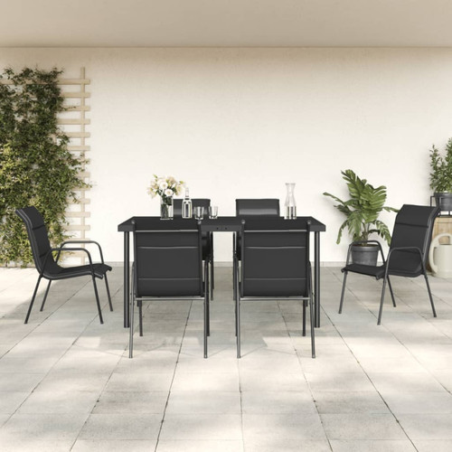 Vidaxl - vidaXL Ensemble à manger de jardin 7 pcs noir textilène et acier Vidaxl  - Ensembles tables et chaises