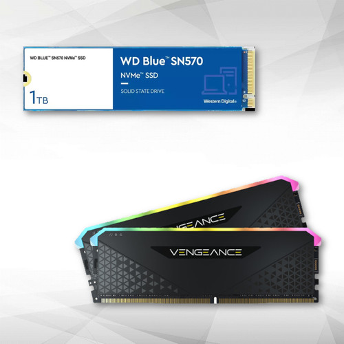 RAM PC Corsair Vengeance RS - 2 x 16 Go - DDR4 3200 Mhz CL 16 - Noir + Disque SSD NVMe™ WD Blue SN570 1 To