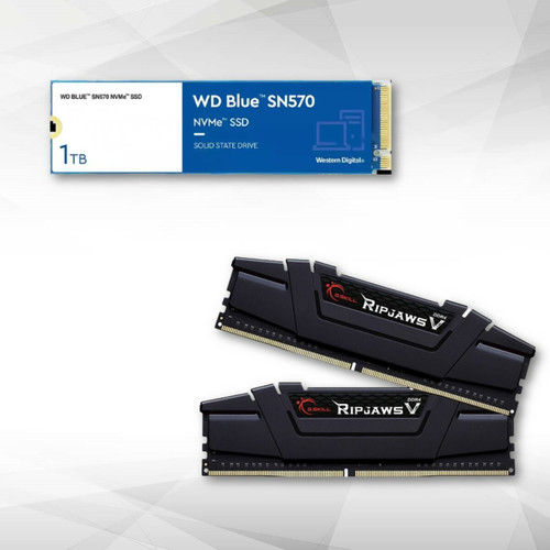 RAM PC G.Skill Ripjaws V - 2 x 8 Go - DDR4 3200 MHz CL16 - Noir + Disque SSD NVMe™ WD Blue SN570 1 To
