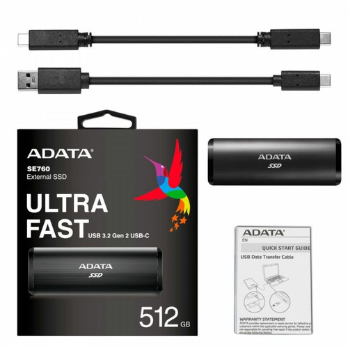 Adata - ADATA SE760 Disque SSD Externe Noir 512 Go avec USB 3.2 Gen.2 Type C Titane Adata  - Disque SSD Adata