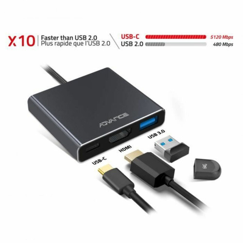 Advance Adaptateur HUB Multi-Ports USB-C vers USB-A 3.0 - Mâle HDMI™ 4K Femelle USB-A Femelle + USB-C™ Femelle
