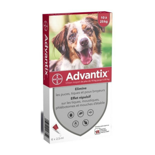Advantix - ADVANTIX 6 pipettes antiparasitaires - Pour chien moyen de 10 a 25kg Advantix  - Advantix