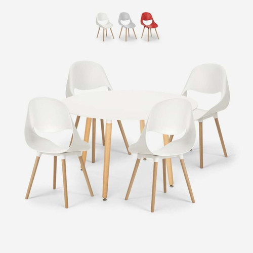 Ahd Amazing Home Design - Ensemble Table Ronde Blanche 100cm Design Scandinave 4 Chaises Midlan Light, Couleur: Blanc Ahd Amazing Home Design  - table ronde avec rallonge Tables à manger