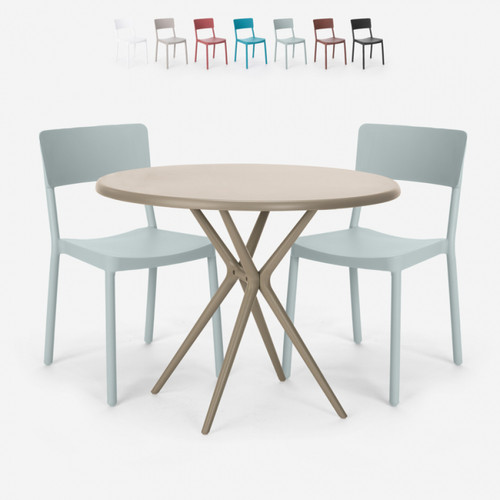 Ahd Amazing Home Design - Ensemble 2 Chaises Polypropylène Table Ronde 80cm Beige Design Aminos, Couleur: Gris clair Ahd Amazing Home Design  - table ronde avec rallonge Tables à manger