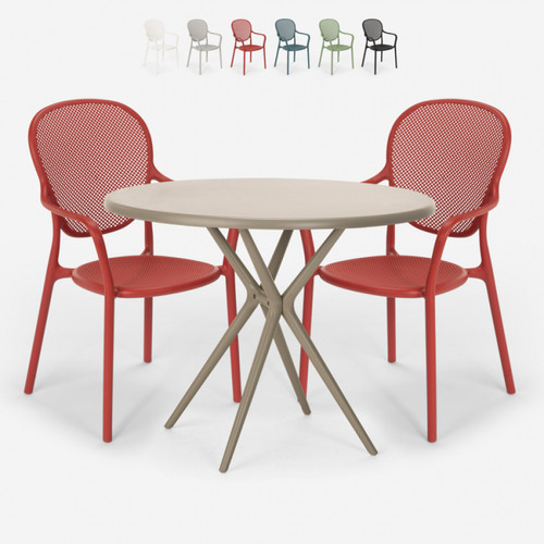 Ahd Amazing Home Design - Ensemble Table Ronde Beige 80cm 2 Chaises Design Moderne Extérieur Valet, Couleur: Rouge Ahd Amazing Home Design  - table ronde avec rallonge Tables à manger