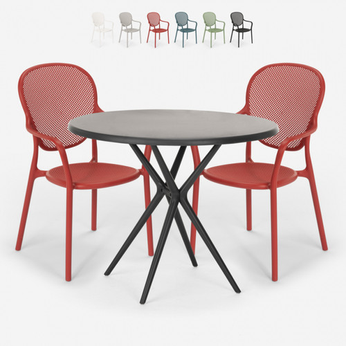 Ahd Amazing Home Design - Ensemble 2 Chaises Table Ronde Noire 80cm Intérieur Extérieur Valet Dark, Couleur: Rouge Ahd Amazing Home Design  - table ronde avec rallonge Tables à manger