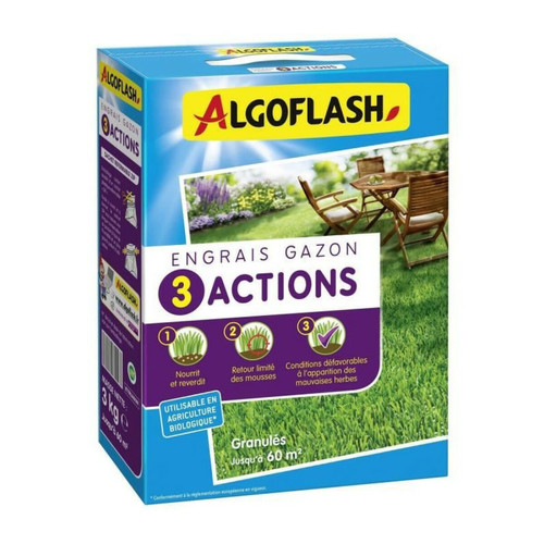 Algoflash - Engrais Gazon - ALGOFLASH NATURASOL - 3 Actions - 3 kg Algoflash  - Algoflash