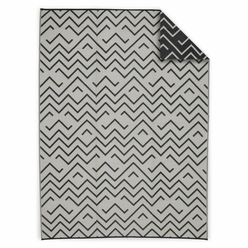 Tapis sweeek Tapis d’extérieur 270x360cm SYDNEY - Rectangulaire, motif vagues noir / beige | sweeek