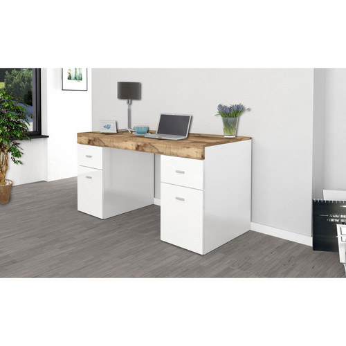 Alter - Bureau avec tiroirs et plateau de rangement, Made in Italy, Table Minimal, bureau PC, cm 130x60h75, couleur blanc brillant et érable Alter  - Bureaux