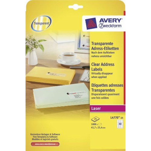 Avery - Avery Zweckform L4770-25 Lot de 1000 étiquettes transparentes faciles à décoller QuickPeel pour imprimante laser 45,7 x 25,4 mm (Import Allemagne) Avery  - Avery
