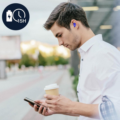 Ecouteurs intra-auriculaires Écouteurs Sans Fil Bluetooth 5.1 Son Stéréo 6D Surround Autonomie 15h Bleu