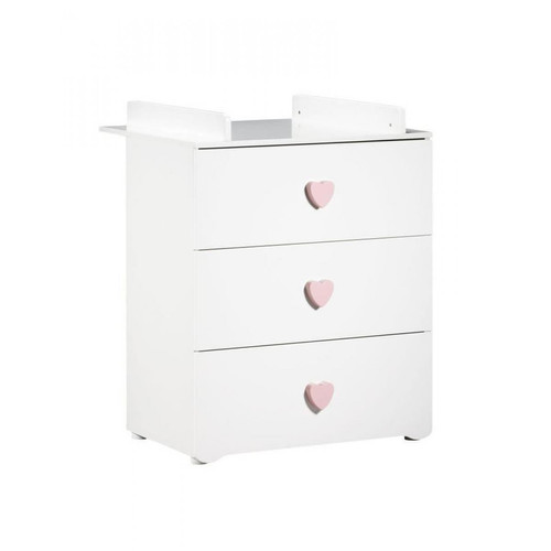 Baby Price - Commode à langer 3 tiroirs - Boutons coeur rose Baby Price  - Baby Price