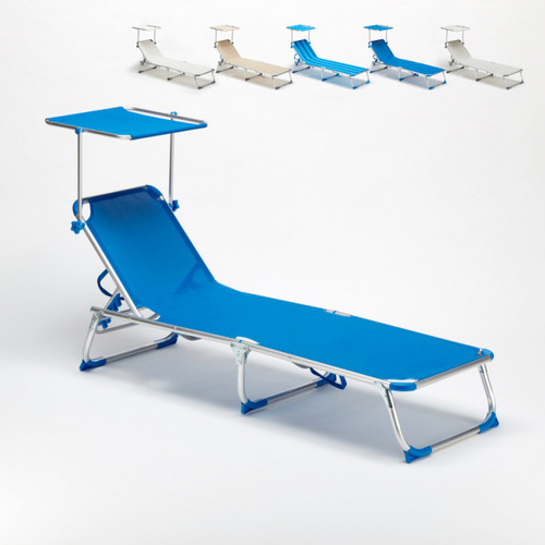 Transats, chaises longues Beach And Garden Design Lit de plage pliant bain de soleil transat piscine portable pare-soleil California, Couleur: Bleu
