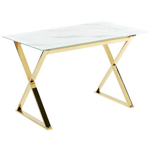 Beliani - Table à manger en verre et acier effet marbre et doré ATTICA Beliani  - Table cuisine en marbre Tables à manger