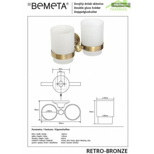 Bemeta - Maison De La Tendance Porte-verre double RETRO en laiton + 2 verres 16x10,5x9 cm