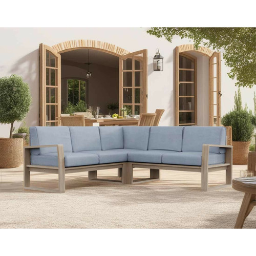 Ensembles canapés et fauteuils Bestmobilier Melbourne - canapé d'angle de jardin 5 places - en bois et coussins gris déhoussables