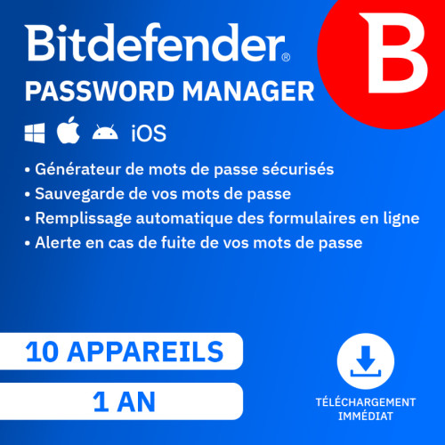 Suite de Sécurité Bitdefender Bitdefender password manager - licence 1 an - 10 appareils - a télécharger