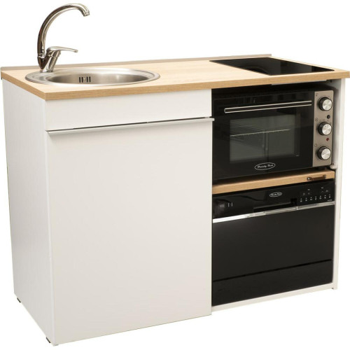 Brandybest - Kitchenette 120 cm avec domino de cuisson induction, four, lave-vaisselle Noir, évier gauche Brandybest  - Brandybest