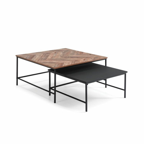 But - Tables basses gigognes KLEA imitation chêne avec chevrons et noir But  - Table basse chêne Tables basses