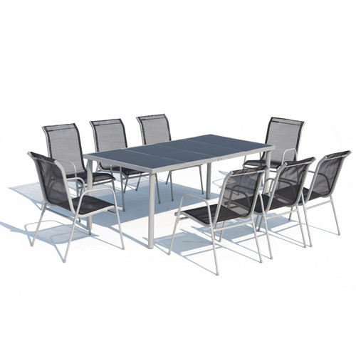 Concept Usine - Salon de jardin en acier et textilène 8 personnes LUSIANA Concept Usine - Ensembles tables et chaises Aluminium