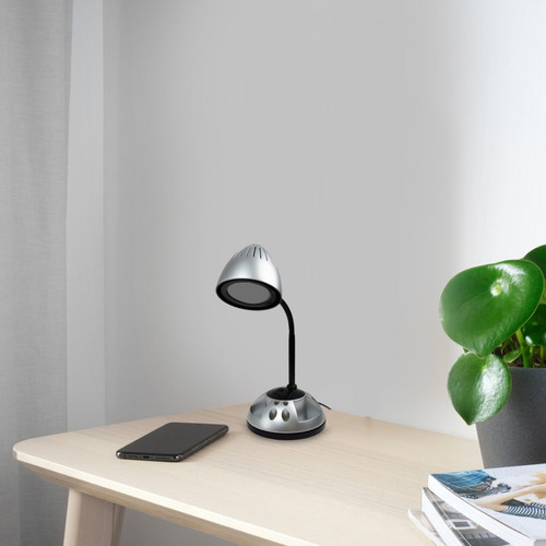 Corep Lampe bureau grise orientable Ampoule LED 3W Socle pivotant vide poche