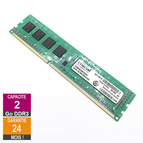 Crucial - Barrette Mémoire 2Go RAM DDR3 Crucial CT25664BA160B.C8FER2 DIMM PC3-12800U 1Rx8 Crucial  - Occasions RAM Crucial