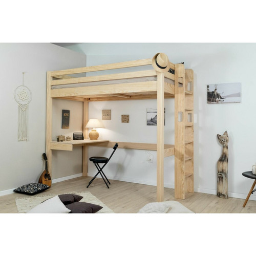 DECOPIN - lit mezzanine 90x190 avec petit espace bureau carlit - bois naturel DECOPIN  - Chambre Enfant Bois naturel