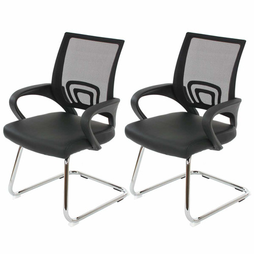 Decoshop26 - 2x fauteuils chaises de bureau sans roulettes chaise de conférence visiteur en synthétique et maille noir 04_0000180 Decoshop26  - Chaise de bureau Chaises