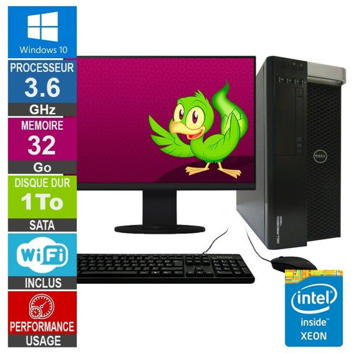 Dell - Dell T3600 Xeon E5-1620 3.80GHz 32Go/1To Quadro K2000  Wifi W10 + Ecran 24 Dell  - PC Fixe Pc tour + ecran