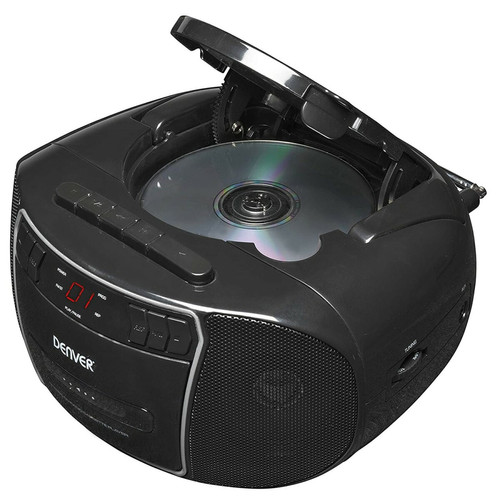 Lecteur MP3 / MP4 Denver Electronics TCP-40 Lecteur CD Casette Portable, Noir 2W RMS, Radio FM, Noir LCD 3,5 mm