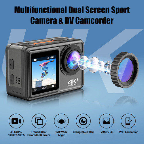Caméscopes numériques Caméra de sport 4K haute définition avec double écran, enregistreur vidéo DV