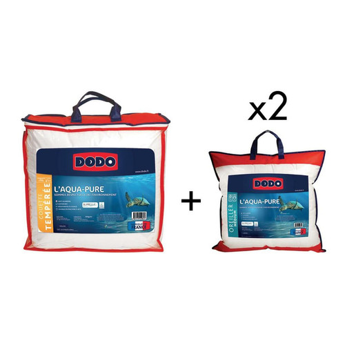 Dodo - Pack DODO couette tempérée 220x240 + 2 oreillers 60x60 - Enveloppe 100% coton biologique - AQUA-PURE Dodo  - Dodo