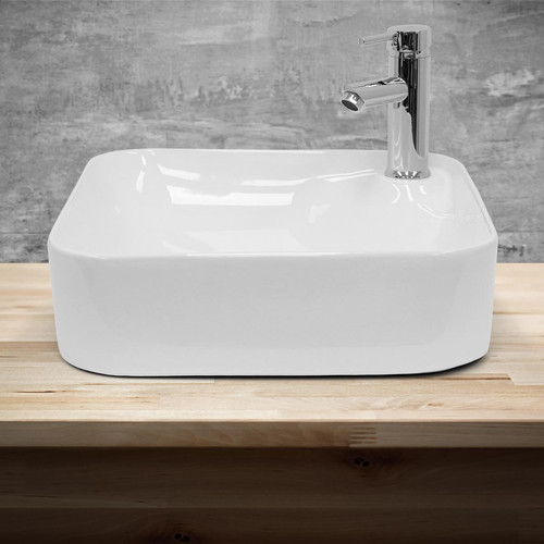Ecd Germany Lavabo en céramique blanc vasque a poser carré évier design moderne 435x435 mm