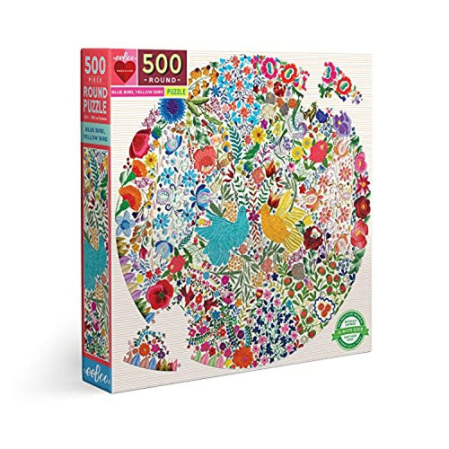 Eeboo - eeBoo Piece and Love Blue Bird Yellow Bird Puzzle rond 500 piAces pour adulte Eeboo  - Eeboo