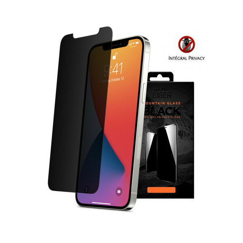 Coque, étui smartphone Eiger EIGER Mountain Glass Film protecteur d'écran 2,5D pour iPhone 13/13 Pro Extra Strength Privacy Anti Espion Noir + Kit de nettoyage