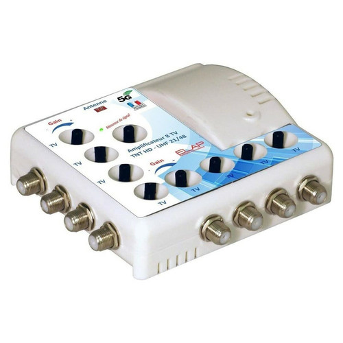 Elap - Amplificateur Distributeur d’Intérieur 8 sorties TV TNT UHF Elap 372018 - Gain 19dB, Filtre 4G LTE 700 MHz, 5G, 12V, Réglage de gain Elap  - Elap