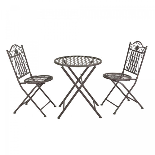En.Casa - Set de Bistrot Biella pour Jardin Métal Vert Foncé Patine Grise Claire [en.casa] En.Casa  - Ensemble table chaises bistrot