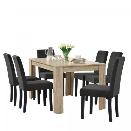 En.Casa - Table de salle à manger + 6 chaises Kramfors chêne cérusé gris foncé [en.casa] En.Casa  - Table chaise salle manger