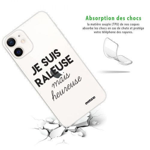 Evetane Coque iPhone 12 mini souple transparente Raleuse Mais Heureuse Motif Ecriture Tendance Evetane