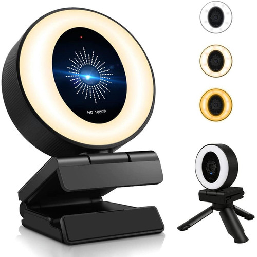 Generic - Webcam 1080P avec microphone et éclairage, luminosité réglable sur 3 niveaux, caméra d'ordinateur Plug and Play, adaptée pour Skype, Zoom, FaceTime, Hangouts, PC/Mac/ordinateur portable/MacBook/tablette Generic  - Webcam Generic