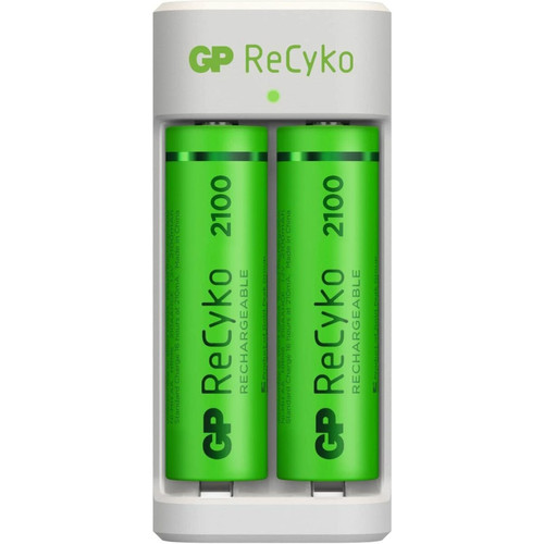 Gp - Chargeur 2 Piles Rechargeables AA et AAA avec 2 Piles Rechargeables AA 2100 mAh NiMH incluses | GP RECYKO | Chargeur USB Rapide Gp  - Gp