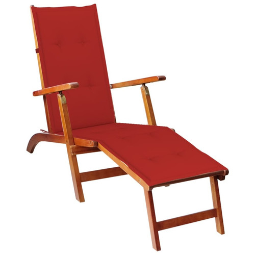 Helloshop26 - Transat chaise longue bain de soleil lit de jardin terrasse meuble d'extérieur 167 cm avec repose-pied et coussin acacia solide 02_0012578 Helloshop26  - Transats, chaises longues