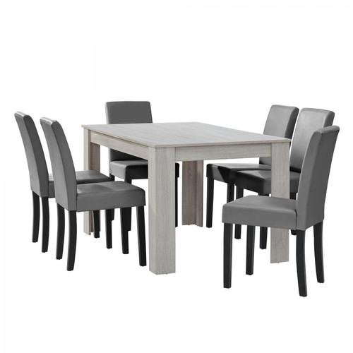 Helloshop26 - Table salon salle à manger avec 6 chaises 140 blanc gris 03_0004032 Helloshop26  - Table chaise salle manger